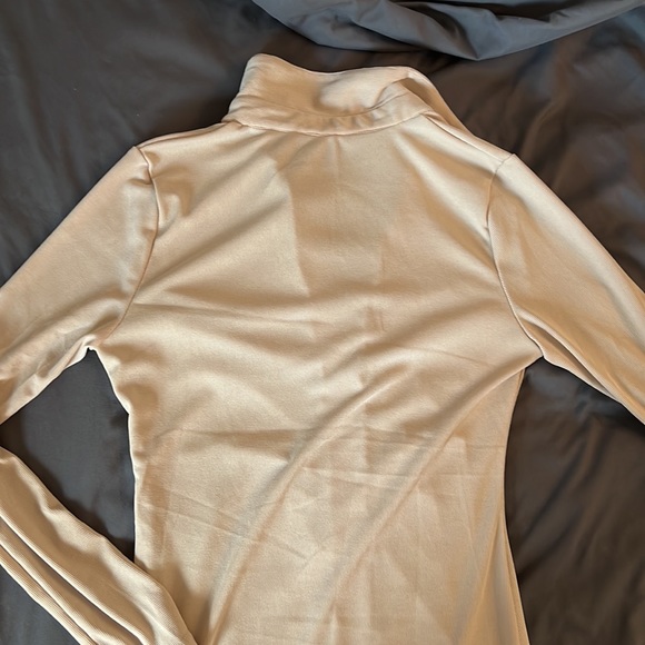 Ribbed Button Down Up Mini Dress in Beige - Picture 3 of 5